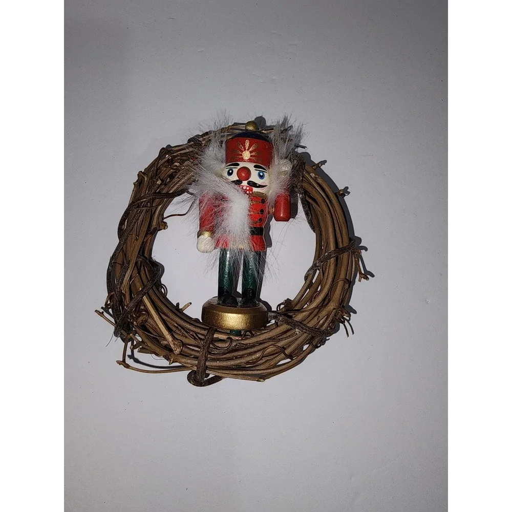 Small Grapevine Wreath‎ with Nutcracker inside Christmas Tree Ornament